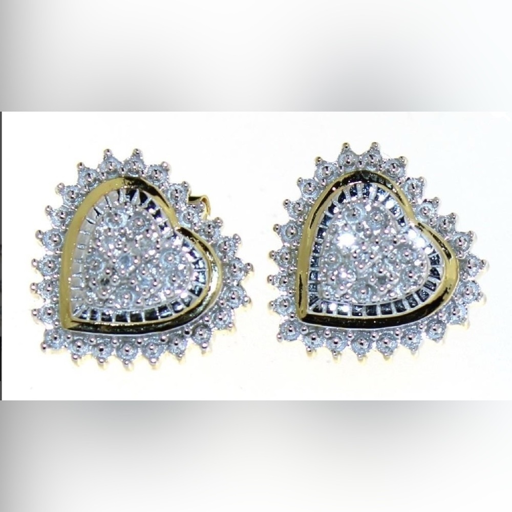 Natural diamond solid 925 with 14kt gold overlay heart earrings new